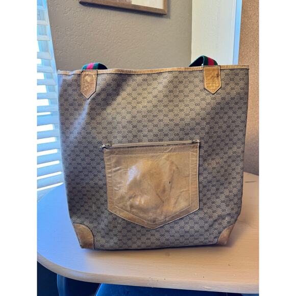 Gucci Handbags - Vintage Gucci Monogram Canvas Tote Bag with Leather Accents